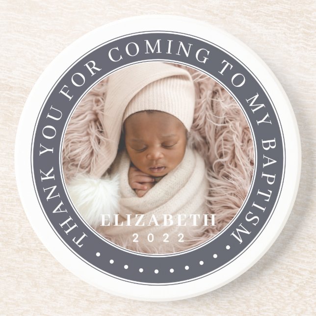 Thank You For Coming To My Baptism Modern Photo Coaster (Front)