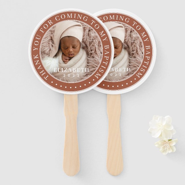 Thank You For Coming To My Baptism Modern Photo Hand Fan (Front and Back)