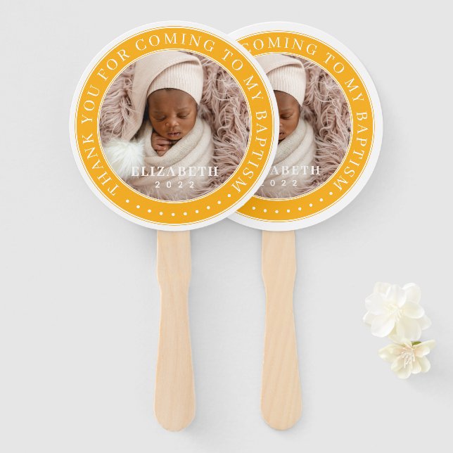 Thank You For Coming To My Baptism Modern Photo Hand Fan (Front and Back)