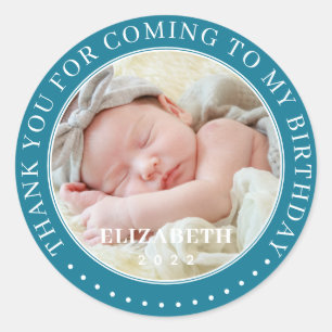 Thank You For Coming To My Birthday Modern Photo Classic Round Sticker