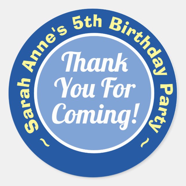 Thank You for Coming to My Birthday Party Age 5 Classic Round Sticker (Front)