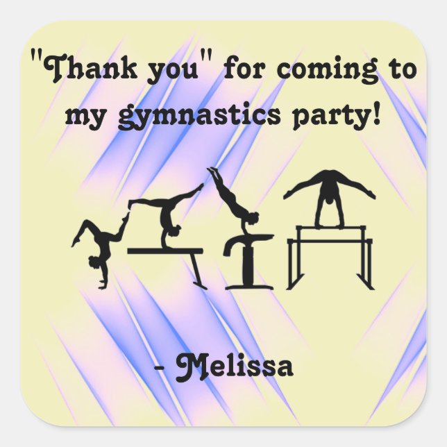 "Thank you" for coming to my Gymnastics Party! Square Sticker (Front)