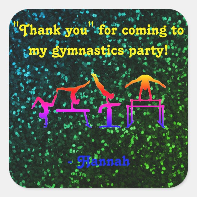 "Thank you" for coming to my Gymnastics Party! Square Sticker (Front)