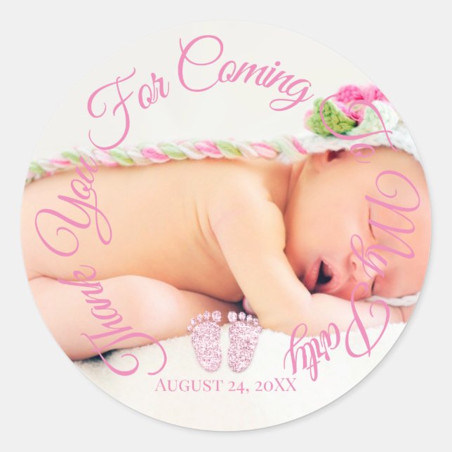 Thank You For Coming To My Party Baby Girl Shower Classic Round Sticker (Front)