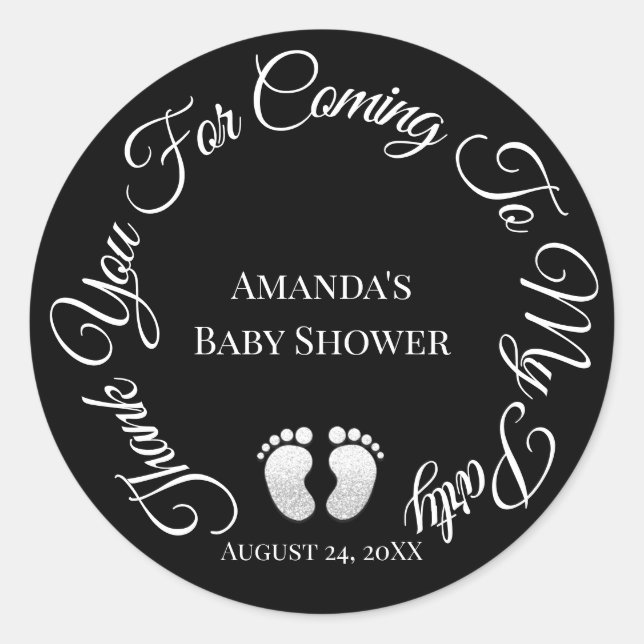 Thank You For Coming To My Party Baby Shower Black Classic Round Sticker (Front)