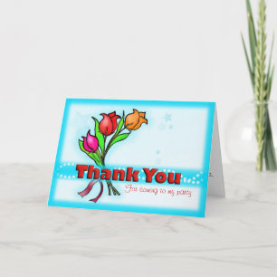 THANK YOU FOR COMING TO MY PARTY cartoon flowers Card