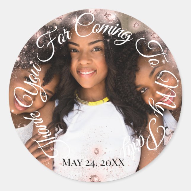 Thank You For Coming To My Party Photo Glitter Classic Round Sticker (Front)