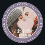 Thank You For Coming To Our Wedding Modern Photo Classic Round Sticker<br><div class="desc">This simple and classic design is composed of serif typography and add a custom photo. Thank you for coming to our wedding.</div>