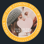 Thank You For Coming To Our Wedding Modern Photo Classic Round Sticker<br><div class="desc">This simple and classic design is composed of serif typography and add a custom photo. Thank you for coming to our wedding.</div>