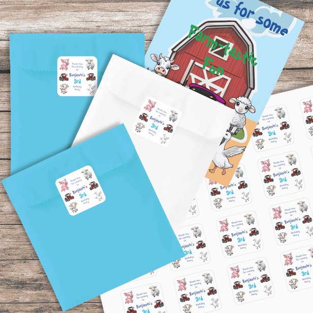 Thank You for Coming Tractor Farm Animals Birthday Square Sticker (Creator Uploaded)