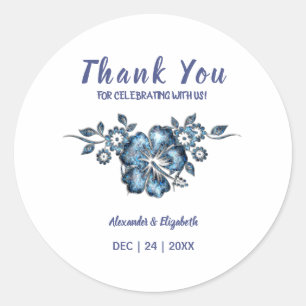 Thank You for Coming Wedding, Blue Flower Classic Round Sticker