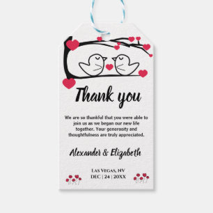 Thank You for Coming Wedding Favour Love Bird Gift Tags
