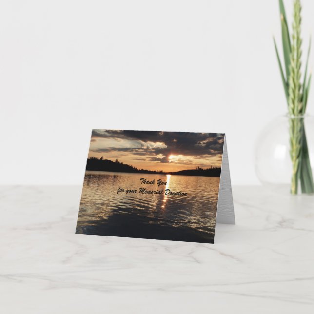 Thank You For Donation Note Card, Sunset on Lake (Front)