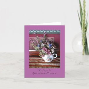 Thank You for Donation, Vintage Flowers in Teapot Card