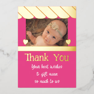 Thank you for gifts for new baby pink foil card