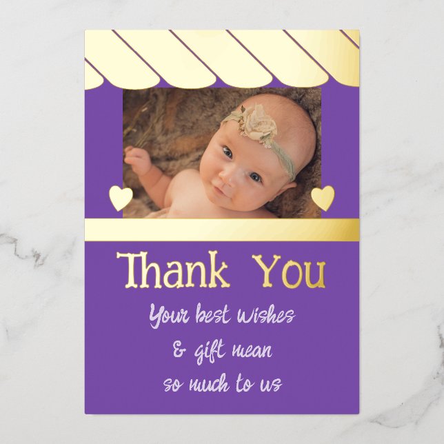 Thank you for gifts for new baby purple foil card (Front)