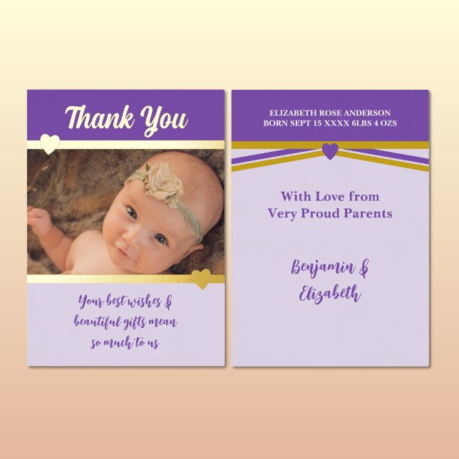 Thank you for gifts new baby purple gold foil card (Creator Uploaded)