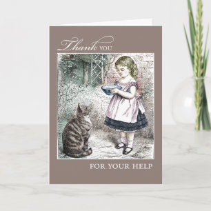 Thank You for Help Vintage Girl & Cat Card