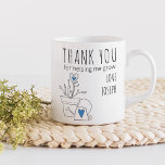 Thank You for Helping Me Grow Blue Plant Doodle Coffee Mug<br><div class="desc">Teacher gift mug with cute doodle drawing and trendy skinny font typography. The template is ready for you to personalise with your name and you can also add your teacher's name on the back as well as a tagline if you wish (such as, best teacher ever). The design features the...</div>
