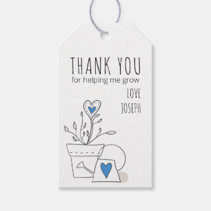 Thank You for Helping Me Grow Blue Potted Plant Gift Tags