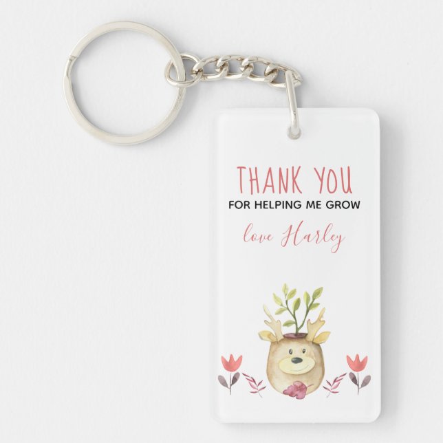 Thank You for Helping Me Grow Cute Potted Plant Key Ring (Front)