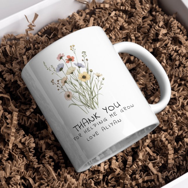 Thank You for Helping Me Grow Floral Teacher  Coffee Mug (Creator Uploaded)