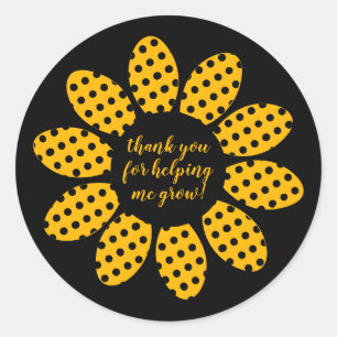 Thank you for helping me grow Flower black Classic Round Sticker