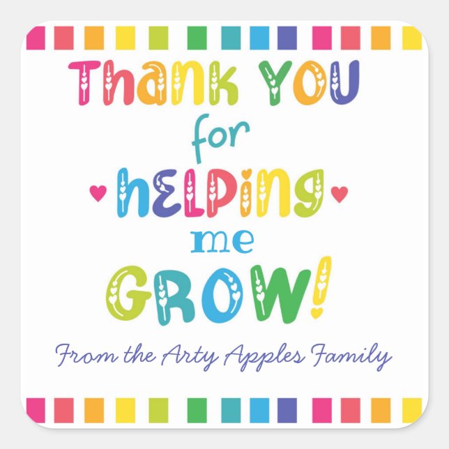 thank you for helping us grow  key ring stone magn square sticker (Front)