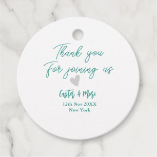 thank you for joining us name green couple heart favour tags