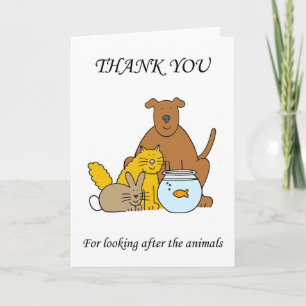 Thank you for looking after the animals/pets. card
