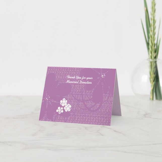 Thank You for Memorial Donation, Purple Floral Card (Front)