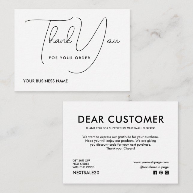 Thank you for order  card (Front/Back)