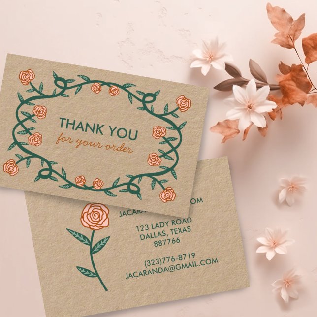 THANK YOU for ORDER Chic Elegant Rose Frame Floral Business Card (Rose frame thank you for your order kraft business cards)