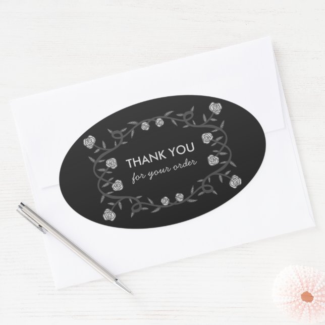 THANK YOU for ORDER Chic Elegant Rose Frame Gothic Oval Sticker (Envelope)