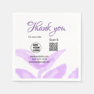 Thank you for order scan QR purple leaves logo web Napkin
