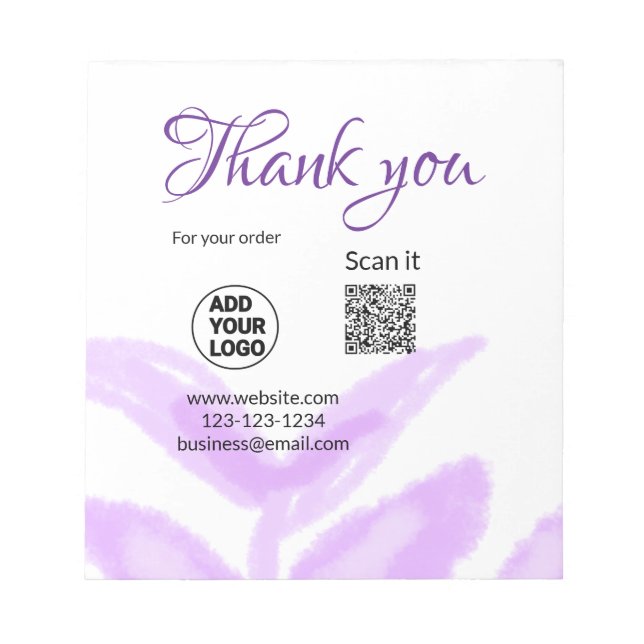 Thank you for order scan QR purple leaves logo web Notepad (Front)