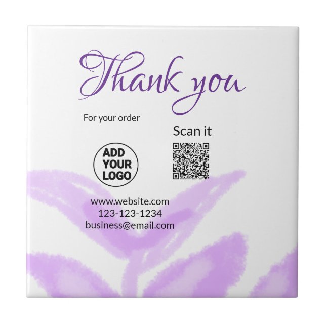 Thank you for order scan QR purple leaves logo web Tile (Front)