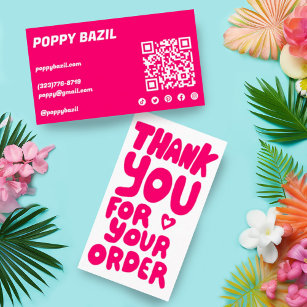 Thank You for Order Social Icons QR Code Pink Cute Business Card