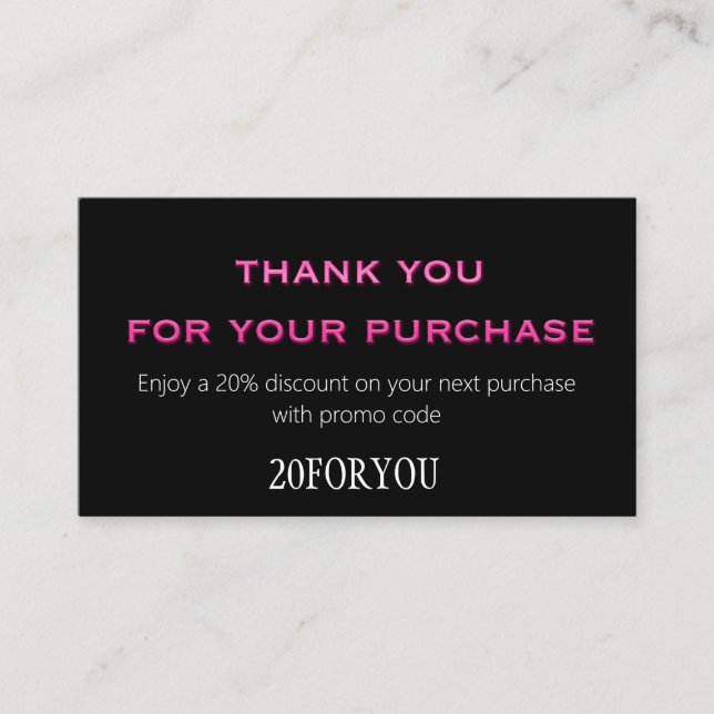 Thank You FOR PURCHASE Discount Code Minimal Business Card (Front)