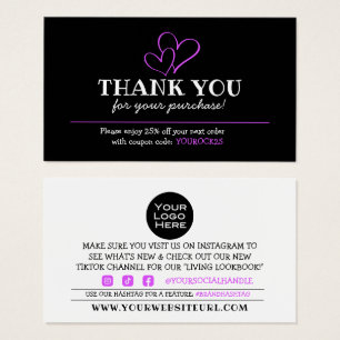 Thank You for Purchase Fuschia Heart Discount Card