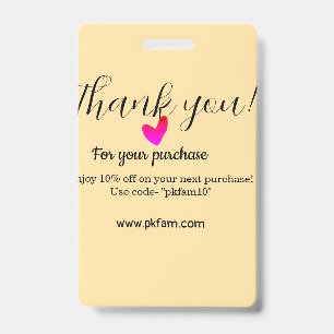 Thank you for purchase pink family business detail ID badge