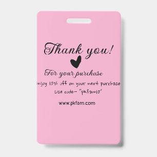 Thank you for purchase pink family business detail ID badge