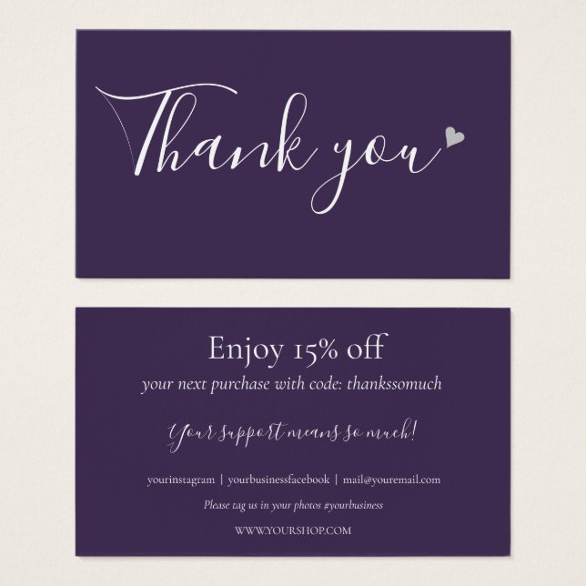 Thank You For Shopping Purple Discount Card (Front & Back)