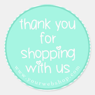 Thank You for Shopping - Teal Striped Web Business Classic Round Sticker