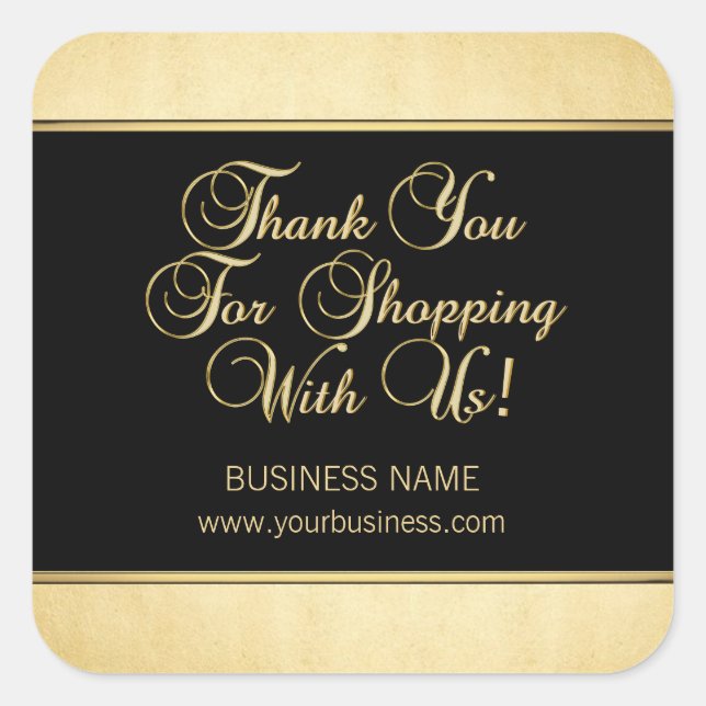 Thank You For Shopping With Us Business Gold Black Square Sticker (Front)