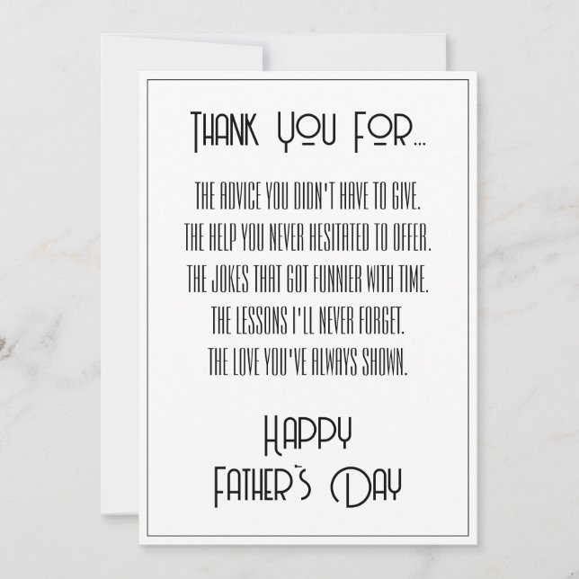 Thank You For... Simple Modern Father's Day (Front)