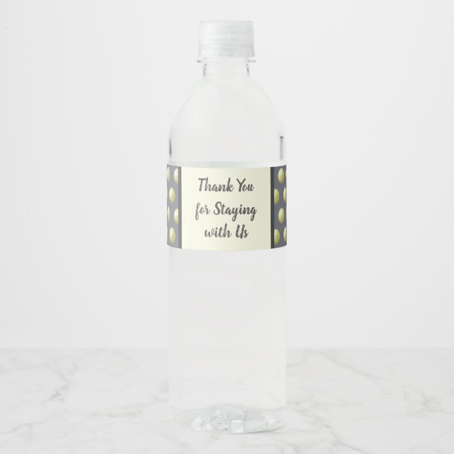 Thank You for Staying with Us Gold Polka Dot Red Water Bottle Label (Front)