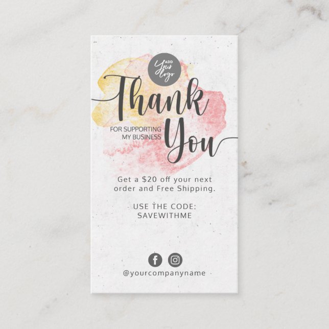 Thank You for supporting my business Business Card (Front)