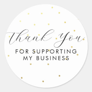 Thank You For Supporting My Business Dots White Classic Round Sticker