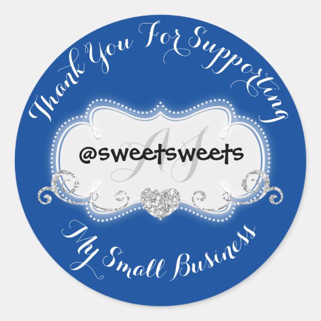 Thank You For Supporting My Business Heart Navy Classic Round Sticker (Front)
